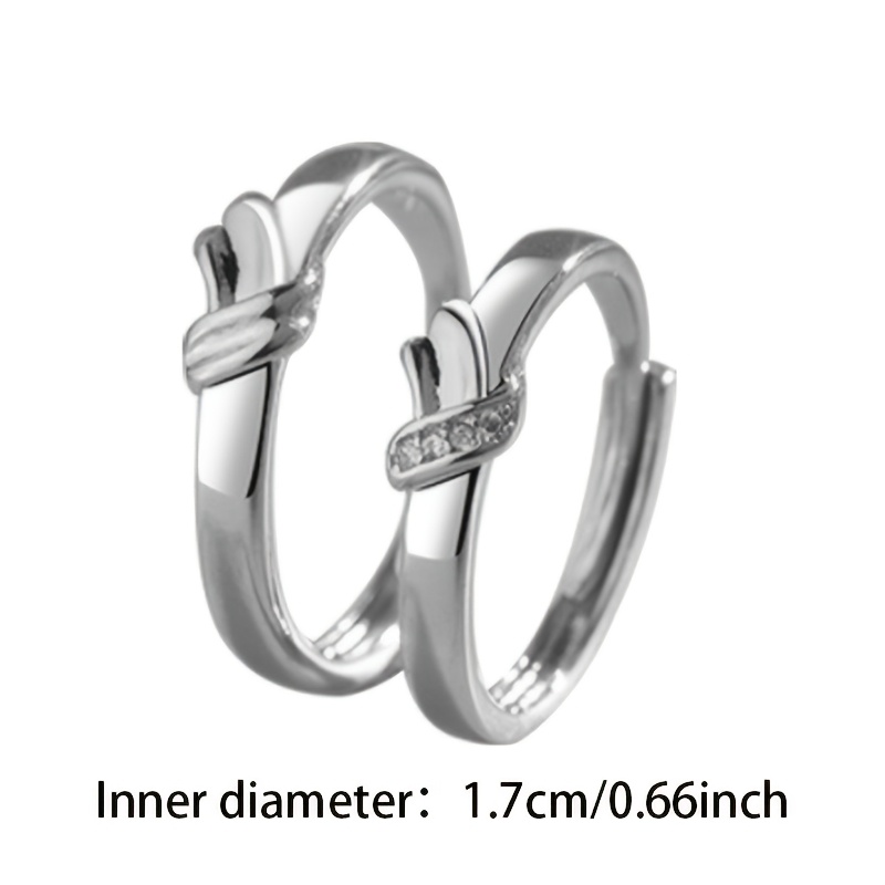 2pc Women's Heart Bow Couple's Rings, Romantic Gift Set